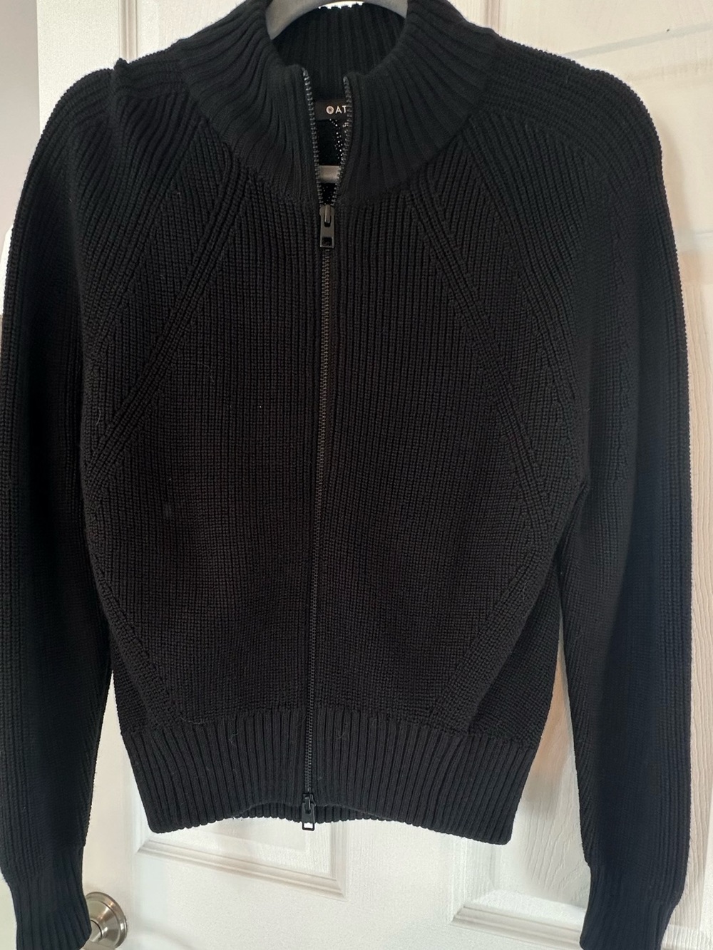 Athleta Black Textured Knit Moto Zip Sweater XS Petite